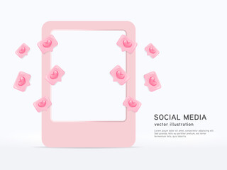 3D vector heart message icon symbol social media. Pink heart symbol notification icon isolated. 3D vector design. 3D rendering.