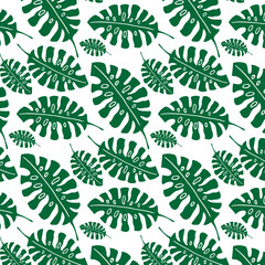 Exotic tropical banana, fern leaves seamless pattern on the white background. Jungle vector leaves wallpaper.