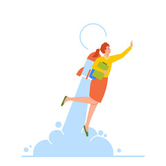 Working Success, Start Up, Goal Achievement, Career Boost Concept. Happy Business Woman Manager Character Take Off