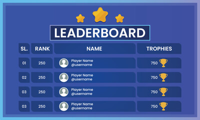 Leaderboard, Game Leaderboard, Game, Championship Leaderboard, Blue Color Leaderboard vector, Online Game Leaderboard 