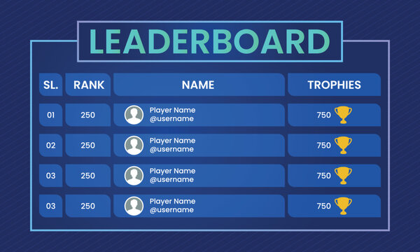 Leaderboard, Game Leaderboard, Game, Championship Leaderboard, Blue Color Leaderboard vector, Online Game Leaderboard 