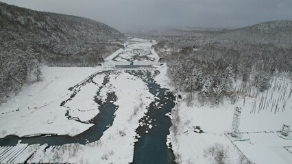 Furano, Japan - December 19, 2022: Furano and Biei During Winter Season