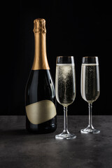 New Year's table sparkling wine with flute