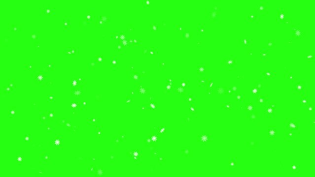 Realistic Snow falling on green screen background animation. Winter snow effect (Chroma key).
