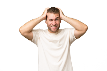 Young handsome caucasian man isolated on green chroma background doing nervous gesture