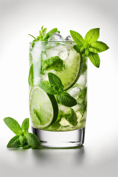 Tall mojito mint drink isolated on a white background