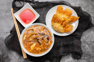 Traditional Japanese hot and sour soup cooked.