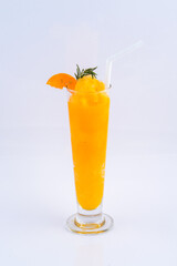 A smoothie orange juice. Beverage for summer on the white background.