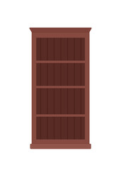 Mahogany bookcase isolated on white background. Home interior concept. Cartoon flat style. Vector illustration