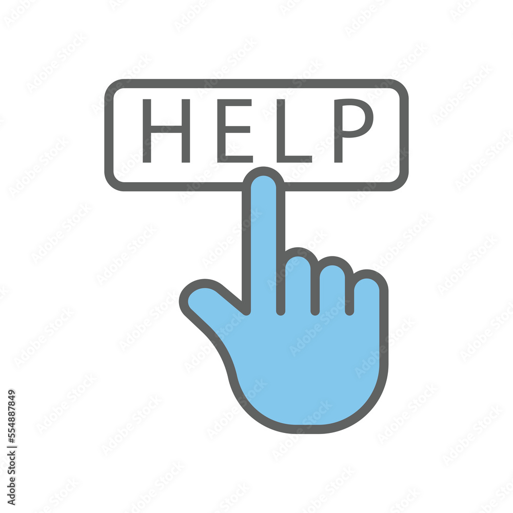 Poster colored hand touch icon illustration with help. two tone icon style. suitable for apps, websites, mo