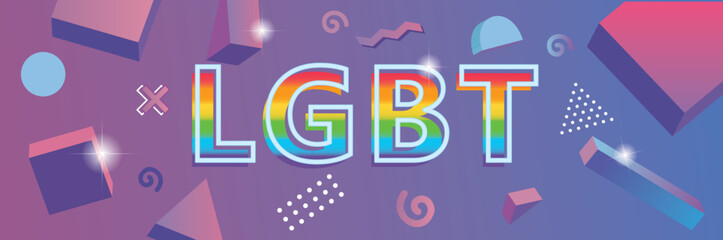 LGBTQ Pride Month. LGBT event retro wave style banner design.