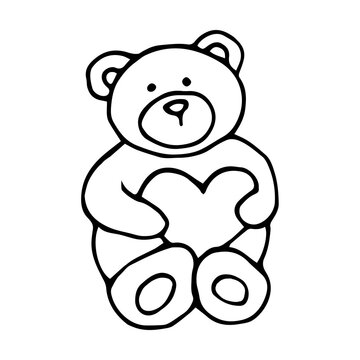 Bear toy doodle style vector illustration isolated on white background.