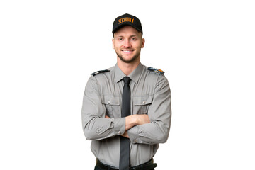 Young security caucasian man over isolated background keeping the arms crossed in frontal position