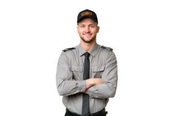 Young security caucasian man over isolated background keeping the arms crossed in frontal position