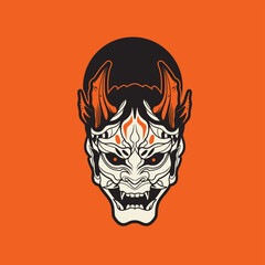  Oni Japanese devil mask, Vector illustration