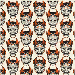  Oni Japanese devil mask, Vector illustration