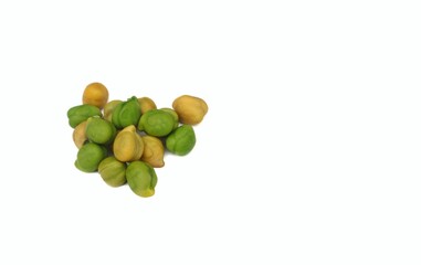 Closeup of Organic Chickpea or Garbanzo Bean Isolated on White Background with Copy Space, Also Known as Bengal Gram or Egyptian Pea