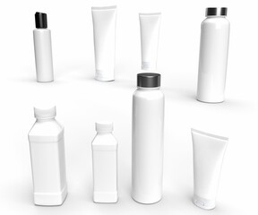 3D Illustration - Set of Tubes and Bottles