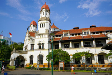 Fototapeta na wymiar Lawang Sewu is a historic building in Indonesia located in Semarang City, Central Java. The local people call it Lawang Sewu because the building has so many doors.