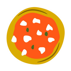 illustrazione con pizza margherita e olive su sfondo trsparente