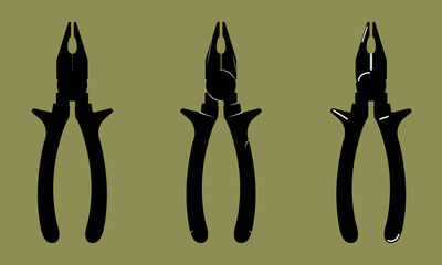 Set of silhouettes of black pliers. 