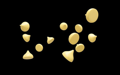 White Chocolate Chips on black background 3d illustration