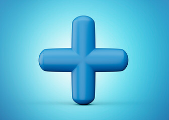 Obraz premium 3d Plus icon blue color isolated white background 3d illustration