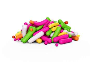 Pile of colorful sprinkles on white background. 3d illustration