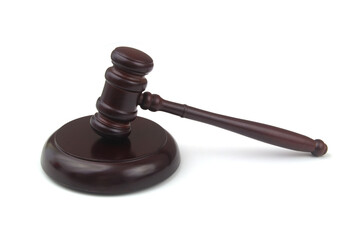 Wooden judge gavel isolated on white background. Auction, court, law and justice concept.