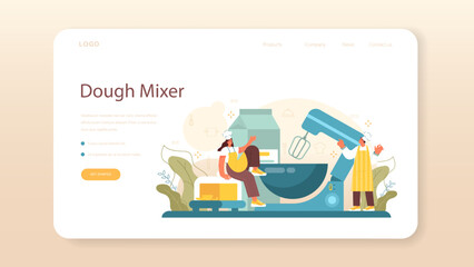 Pasta maker web banner or landing page. Baker cooking italian