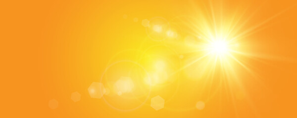 Warm sun on a yellow background. sun rays.Light effect.