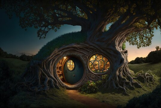illustration of hobbit tree house