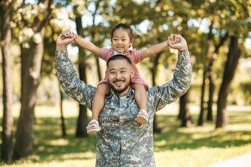 Officer spending time with his daughter and looking happy and excited