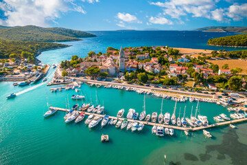 Historic town of Osor connecting Cres and Losinj islands aerial view