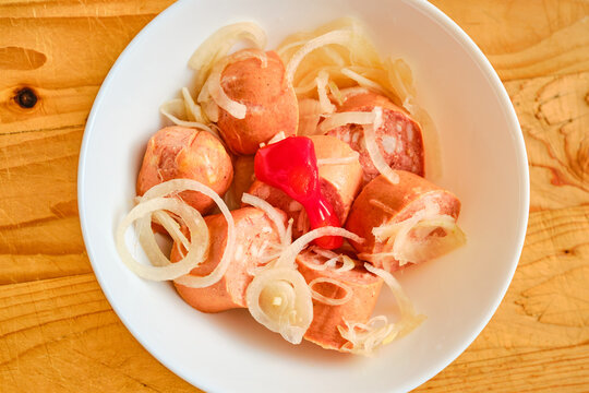 Tasty czech sausage utopenec top view