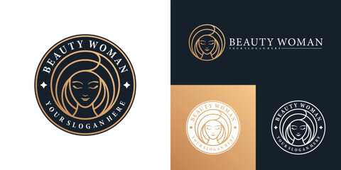 Feminine beauty woman salon logo icon with modern line art style
