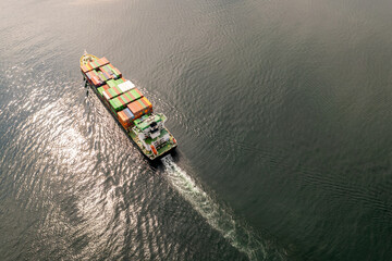 Large container ship at sea. Aerial view of cargo container ship vessel import export container...