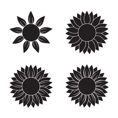 Set of sunflower silhouettes isolated on a white background. A workpiece for cutting. Vector illustration