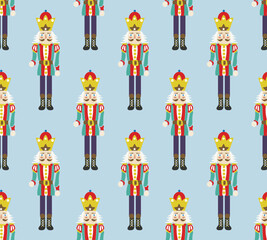 Hand Drawn Nutcracker Seamless Christmas Pattern Cute Illustration Trendy Colors Sweet Gift Concept Perfect for Allover Print Wrapping Paper or Decoration