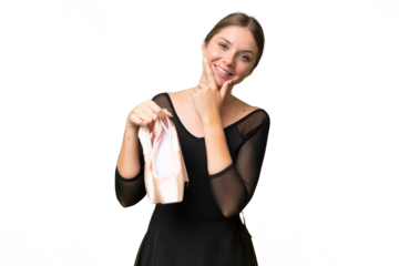 Young beautiful blonde woman practicing ballet over isolated background happy and smiling