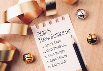 Resolutions 2023 with beautiful decoration.