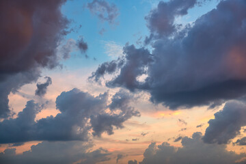 Beautiful dramatic sunset sky with clouds