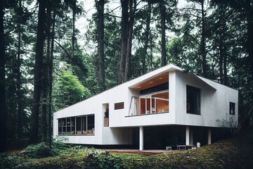 Fototapeta na wymiar Luxury Scandinavian and modern style house exterior illustration
