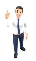 3D illustration business man do the gesture with a smile and happy emotion in cartoon style. Businessman with success pose action with positive thinking on a blank background.
