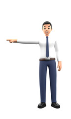 3D illustration business man do the gesture with a smile and happy emotion in cartoon style. Businessman with success pose action with positive thinking on a blank background.