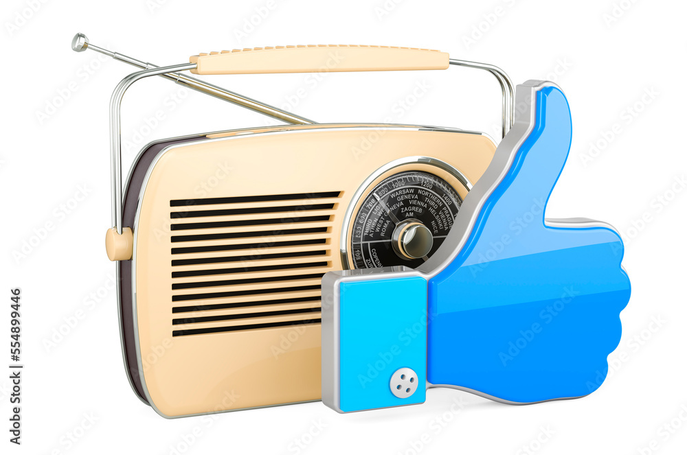 Poster retro receiver, radio with like icon, 3d rendering