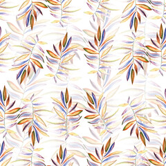 Hand drawn watercolor drawing of leaf, illustration seamless pattern.