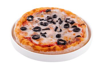 mini pizza with olives and cheese on plate