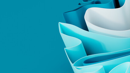 Blue White and Orange 3D Ribbons form a Multicolored abstract background. 3D Render with copy-space. 