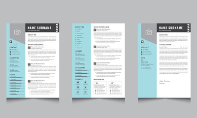 Professional Resume CV Template and Cover Letter Layout Design Page Set